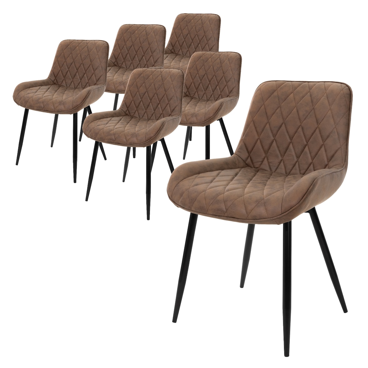 ML-Design Esszimmerstuhl 6er Set Braun, Kunstleder, Metallbeine, gepolstert, ergonomisch für Esszimmer & Küche