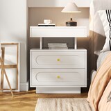 thumbnail of Nachttisch mit LED-Beleuchtung 50x40x60 Schlafzimmer Schubladen Offenes Fach Modern Kompakt Spanplatte Weiß
