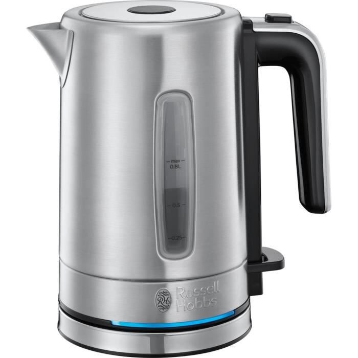 RUSSELL HOBBS Bouilloire Compact Home Inox Capacité 0.8l Filtre Anti-calcaire Amovible Lavable Ouverture Automatique -