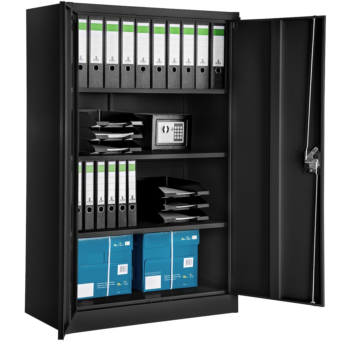 tectake Armoire métallique à dossiers 4 niveaux 140x90x40cm - noir - 402937