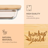 thumbnail of Aufschnittbox mit Deckel 1,6 Liter 2er Set Glas Bambus hitzebeständig Transparent