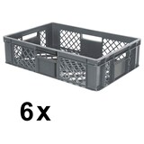 thumbnail of 6x Eurobehälter durchbrochen/Stapelkorb, PE-HD grau, Industriequalität, lebensmittelecht, LxBxH 600 x 400 x 150 mm