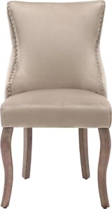thumbnail of Esszimmerstuhl Samt Beige 91x50x52 cm mit Knopfsteppung und silbernen Ziernägeln, gebogene Massivholzbeine, Polsterstuhl im Retro Look