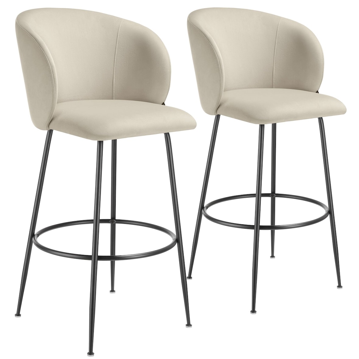 tectake Taburete alto LUANA con respaldo y aterciopelado - Juego de 2 crema/negro