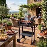 thumbnail of Barbecue A Carbone Con Griglia Regolabile In Altezza Struttura In Acciaio Termoresistente Ripiano Portaoggetti E Ruote Esterno 87 x 52 x 90 Cm Nero