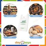 thumbnail of DayBays 1000 Stk. Bio Hemdchentragetaschen 24+11x45 cm 100% Biodegradable Bag weiß geblockt