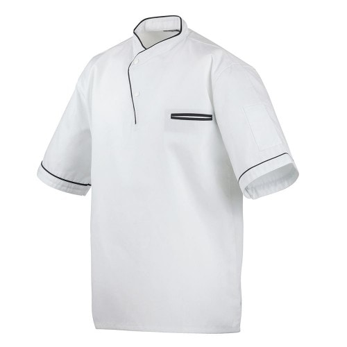 217 - Kochhemd halbarm, mit Druckknöpfen und farbiger Paspel : schwarz 100% Baumwolle 230 g/m² (15) XL