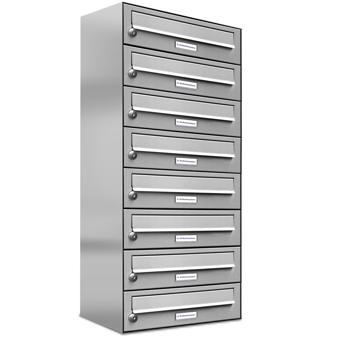 AL Briefkastensysteme 8 Fächer Premium Edelstahl Wand Briefkasten Anlage für Post A4, modern, robust und wetterfest, Artikelnummer: 132T8EA1