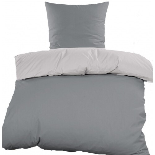 2-tlg. Renforce Wende Bettwäsche 135x200 + 80x80 cm, 100% Baumwolle, grau silber, uni/einfarbig