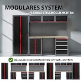 thumbnail of Werkstattwand 13-tlg. modulares Werkstattschranksystem aus Stahl mit massiver Holzarbeitsplatte rot