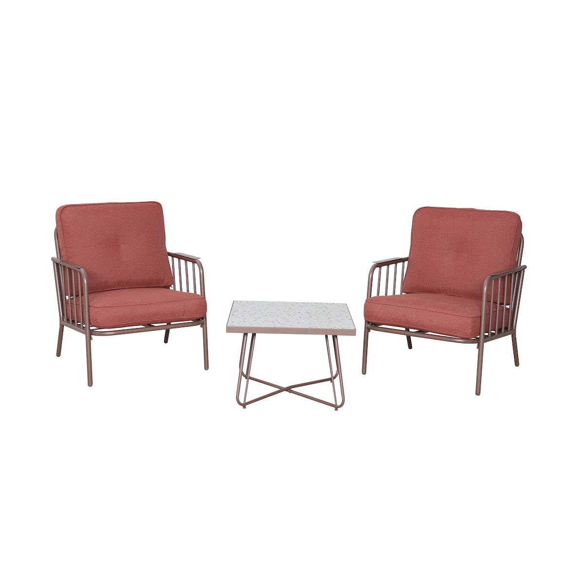 METRO PROFESSIONAL Outdoor Sofa Lounge-Set 3-tlg., Stahl/Polyester, 2 Sessel, 1 Tisch, terrakotta/braun