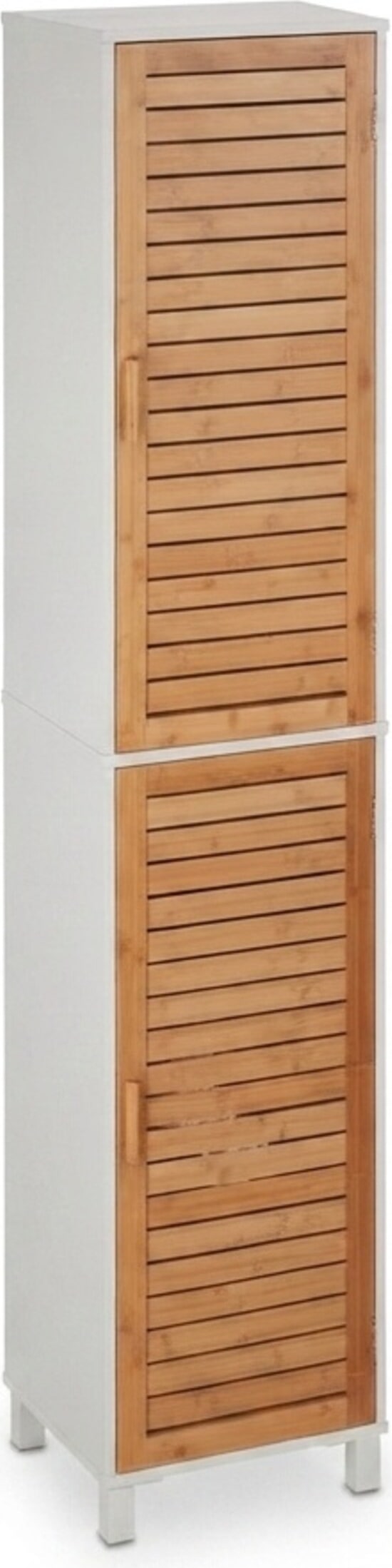 Relaxdays Badezimmerschrank, HxBxT: 190 x 40 x 30 cm, 6 Fächer, MDF & Bambus, hoch, schmal, Bad Hochschrank, weiß/natur
