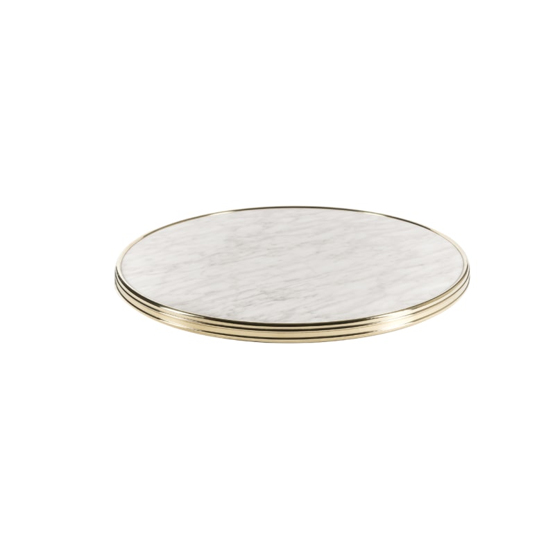 Plateau de table rond MARCEAU - D 60 cm - Stratifié Marbre blanc GENES - cerclage laiton