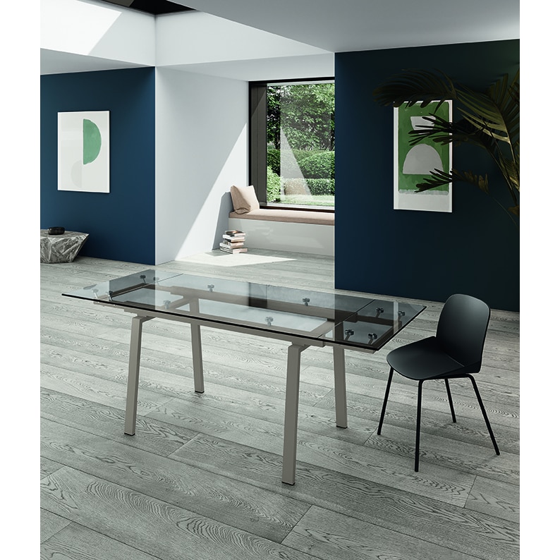 Tommy - Tavolo allungabile (140/200 x 80 cm) in vetro temperato tortora