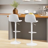 thumbnail of HOMCOM juego de 2 taburetes altos de cocina regulable en altura 84-104 cm con respaldo y reposapiés tapizado en PU giratorio en 360° blanco