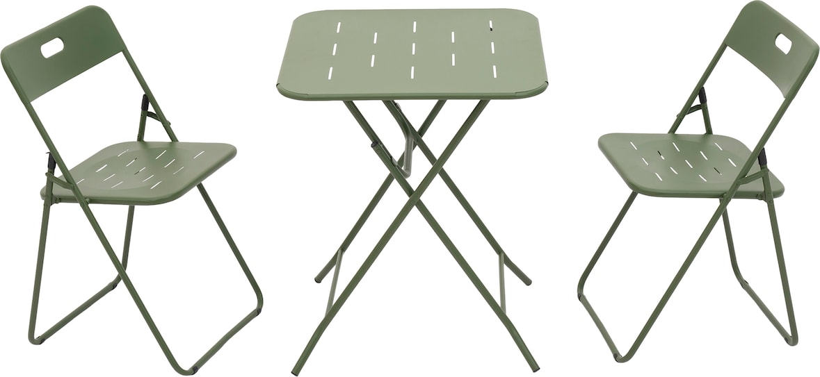 Merax Bistro Set klappbar 3-teilig Outdoor Stahl wetterfest 2 Stühle + Tisch Balkonmöbel Terrasse Gastronomie, Grün