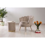 thumbnail of Poef van gewatteerd fluweel met verchroomde basis, ⌀36 cm, voor interieur/slaapkamer/woonkamer/hal – Ruby–Beige/Goud