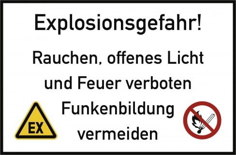 Explosionsgefahr! Rauchen, offenes Licht und Feuer ..., Folie, 300x200 mm