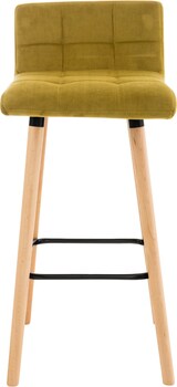 thumbnail of Décoshop26 - Gelber Samt-Barhocker mit Ziernähten Holzbeinen und Fußstütze 10_0000703