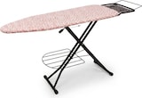 thumbnail of Relaxdays Bügelbrett für Dampfbügeleisen, 110 x 33 cm, höhenverstellbar, klappbar, Ablage, Bügeltisch Blumen, weiß-rosa