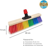 thumbnail of Saalbesen, "Regenbogen", PET-Farbmix, 400 mm, Universalstielhalter mit Überwurfmutter Ø 24 mm, mit 1400 mm Holzstiel Ø 24 mm