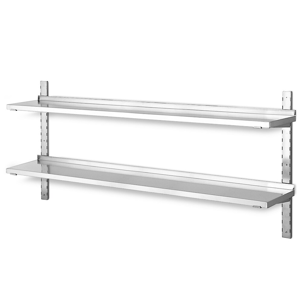 Wandregal aus Edelstahl, mit 2 Böden, BxT 1400x355 mm, Tragkraft 20 kg/Boden