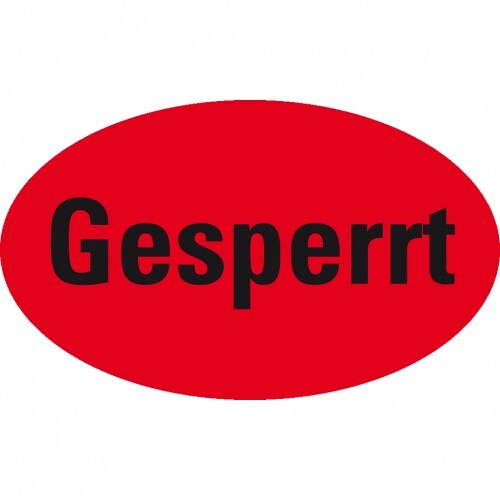 Aufkleber I Organisationsetikett Gesperrt, oval rot, Haftpapier, ablösbar, 50x30mm, 500/Rolle