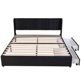 thumbnail of Polsterbett 180x200 mit Schubladen, Samtbezug, hohes Kopfteil, Stoffbett, Massivholz Lattenrost, Bett mit Stauraum für Schlafzimmer Schwarz