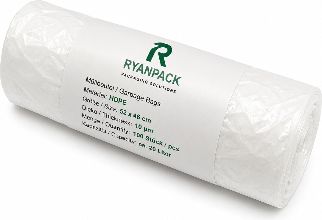 Müllbeutel ohne Griff aus LDPE – 46 × 52 cm – 18 µm – Weiß – 1000 Stück Karton – RyanPack