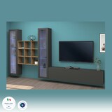 thumbnail of Dmora Wohnzimmermöbel Egidio, Wohnzimmer-Set TV-Möbel mit 3 Türen, Mehrzweck-Wohnmöbel mit Vitrine und LED-Licht, cm 350x30h180, Anthrazit und Ahorn