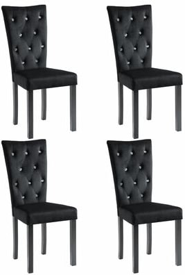 Décoshop26 - Set aus 4 schwarzen Samt-Esszimmer-/Küchenstühlen mit Kristallknöpfen CDS021864
