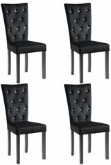 thumbnail of Décoshop26 - Set aus 4 schwarzen Samt-Esszimmer-/Küchenstühlen mit Kristallknöpfen CDS021864