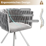 thumbnail of Merax Samt-Esszimmerstuhl, 6er set, Schlafzimmer-Drehstuhl, 360° drehbar Freizeit-Drehstuhl mit vier Stützbeinen aus Metall, Grau+Silber