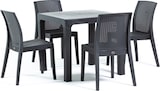 thumbnail of Mesa RAUL 82x82 cm para exterior en aluminio y polipropileno, con patas verticales, borde efecto ratán y orificio para sombrilla – Negro