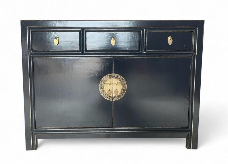 OPIUM OUTLET Asia Möbel Kommode Schrank Sideboard Hochzeitsschrank 33083 schwarz /schwarz-blau Landhaus-Stil asiatisch chinesisch orientalisch