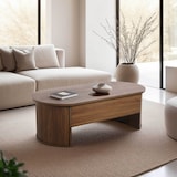 thumbnail of Table basse ovale avec plateau relevable effet bois foncé