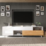 thumbnail of Fernsehschrank Lowboard 180x38x50 cm Weiß und Natur mit 1 Schublade und klappbarer Tür für Fernseher bis 75 Zoll