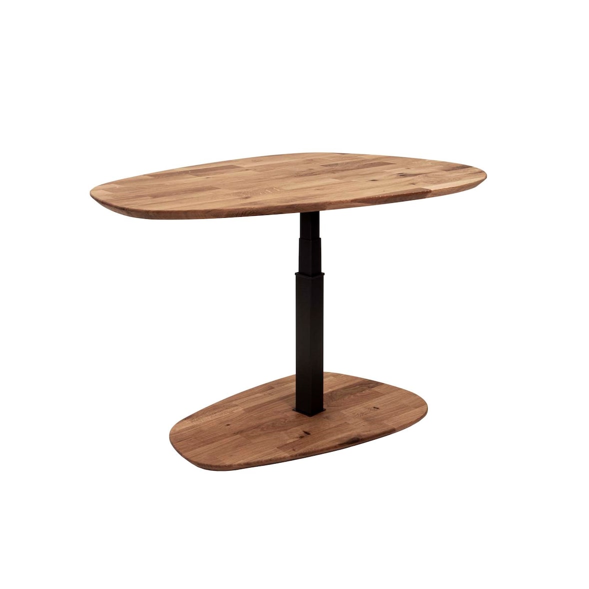 Vierhaus Couchtisch Platte Wildeiche massiv keilverzinkt und geölt, höhenverstellbar, Metall Anthrazitmetallic lackiert, rollbar