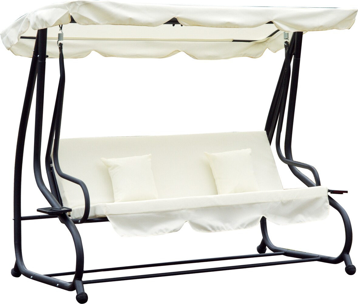 Outsunny Columpio Balancín Jardín Convertible en Cama Techo Ajustable Acero Beige