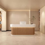 thumbnail of Empfangstheke & Bartheke mit Rundung, Vertikalstreifen-Design, für Salon, Hotel & Laden, Braun 160×60×100cm【Baise+yuanmuse160】