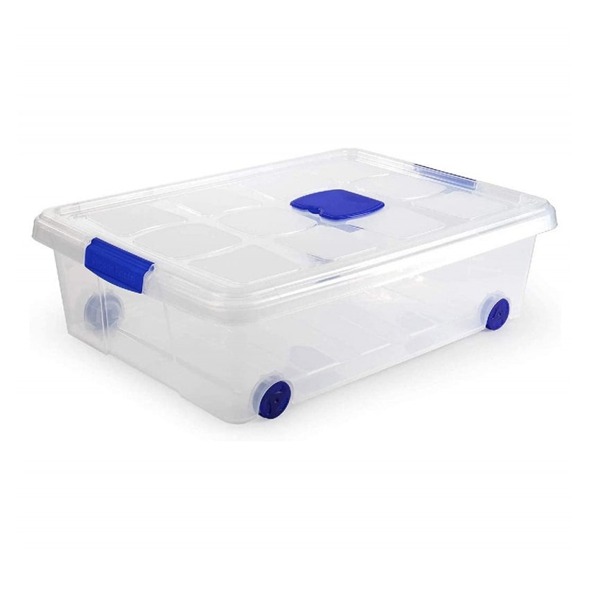 Caixa de arrumação em plástico transparente de 31 litros com tampa e pega n.º 6