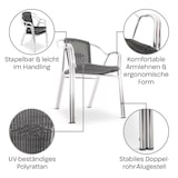 thumbnail of Bistrostuhl 20er-Set, Outdoor-Stapelstuhl mit Armlehnen, Polyrattan, in Dunkelgrau, stabiles Alugestell, Raburg Vita