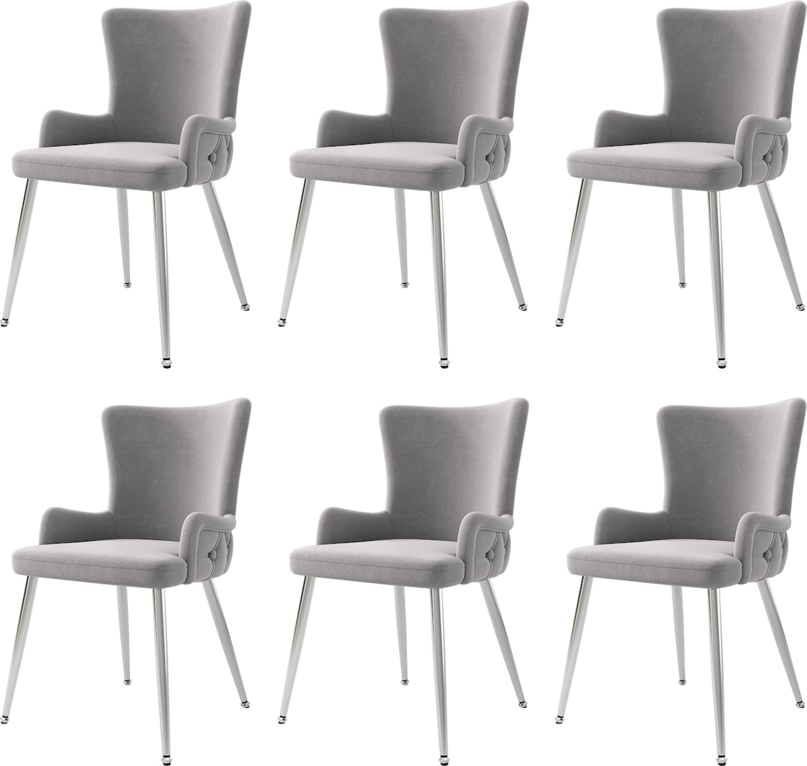 Esszimmerstuhl 6er Set Samt Grau+Silber 85x47x49 cm mit Metallbeinen modern komfortabel für Esszimmer Wohnzimmer Lounge, belastbar bis 150 kg