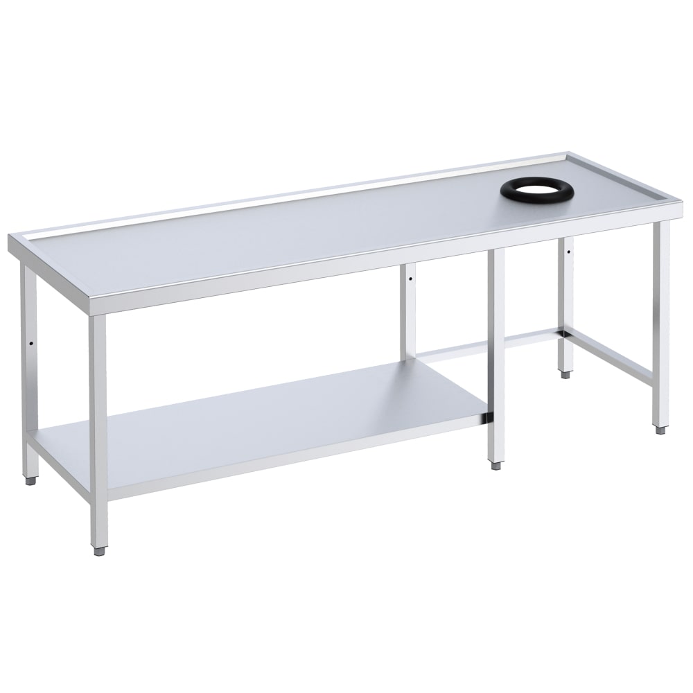 Mesa central de eliminação de resíduos com anel de descarga e prateleira - 2000x700x850 mm - 160702E5 Eurast