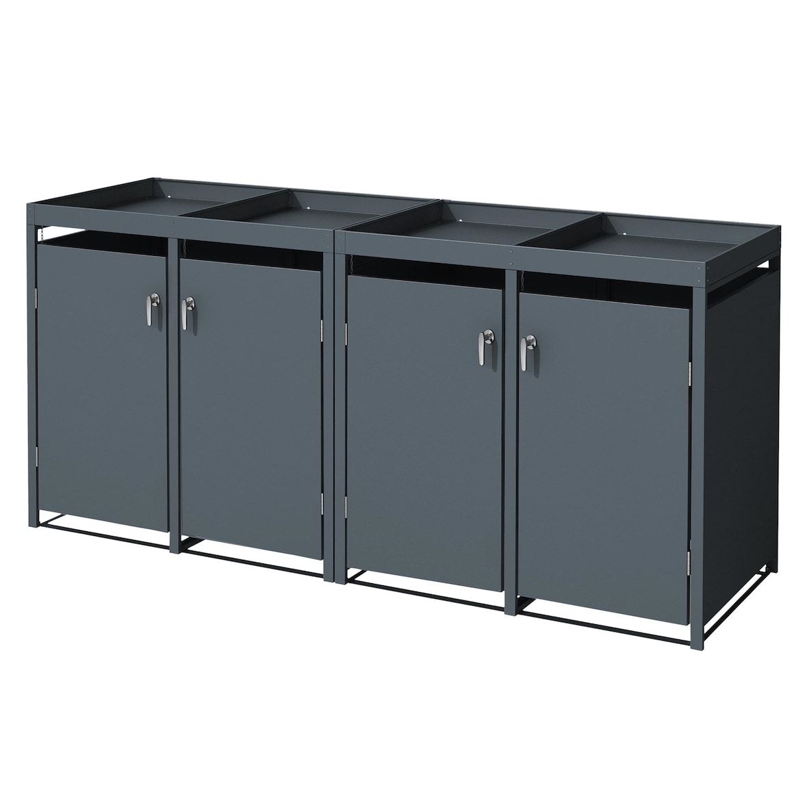 ML-Design Mülltonnenbox 4er mit Pflanzdach für 4 Mülltonnen, 240L 264x80x124cm Anthrazit, Stahl, wetterfest, Abschließbare Mülltonnenverkleidung mit