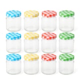 thumbnail of 80 ML - Set van 12 Mini Glazen Potjes met Geruite Deksels – Ø 5 × H 7 cm – Bewaar-, Inmaak- & Cadeaupotjes