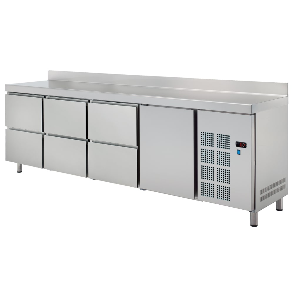 Koelkast tafel gn 1/1 1 deur 6 laden - 2245x700x850 mm - 350 W 230/1V - 72299509 Eurast