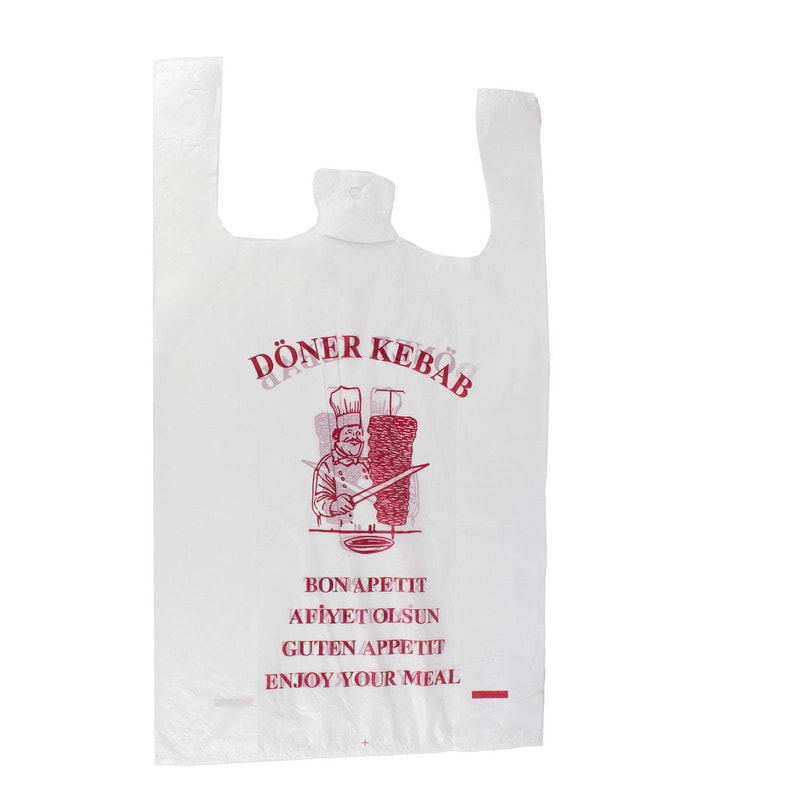DayBays 1000 Stk. Hemdchentragetaschen 28+14x48 cm HDPE Mit Druck "DÖNER KEBAB"
