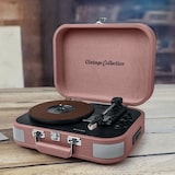 thumbnail of Platine vinyle stéréo saumon 33/45/78 tours avec enceintes intégrées - USB/SD/AUX - Prise casque