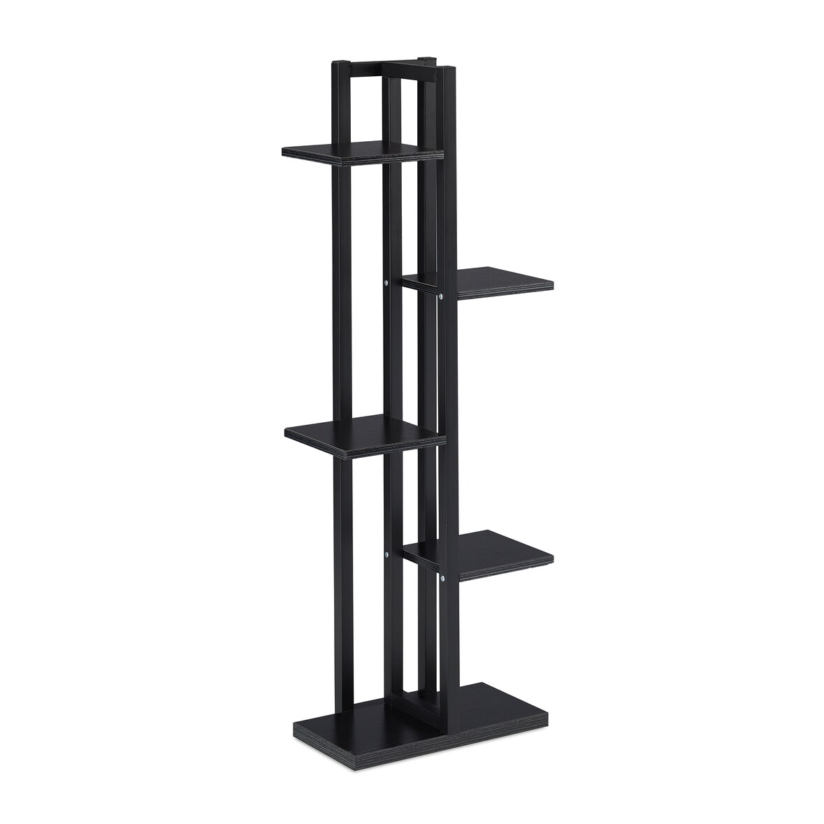 Relaxdays Pflanzenregal, Blumentreppe mit 5 Ablagen, HBT 117 x 43 x 22 cm, Stahl u. MDF, Blumenregal innen, schwarz